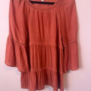Spense Rust Bell Sleeve boho Blouse size medium